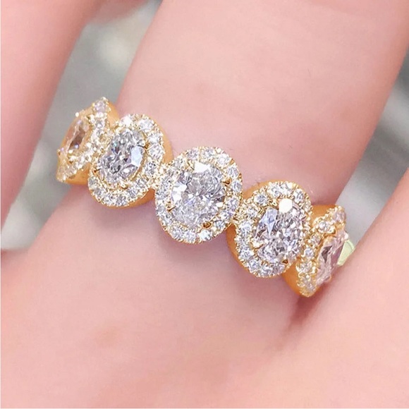 New 18k Yellow Gold Over Silver White Sapphires Ring
